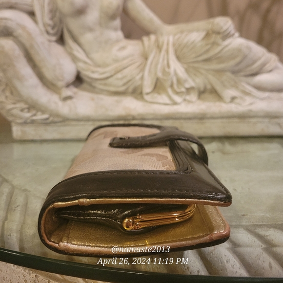 L.A.M.B. by Gwen Stefani Gold Glam Leather Fabric Wallet Designer Luxury #102 - Picture 16 of 16